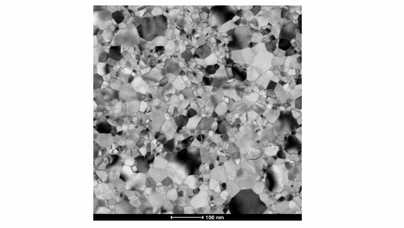 Figure 1: experimental microstructure: bright-field transmission electron micrograph of a polycrystalline platinum (Pt) film from an instance of an in-situ experiment.