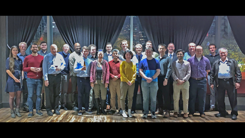 Group photo of plasma physicists attending the Columbia Plasma Physics Laboratory Reunion Dinner. 