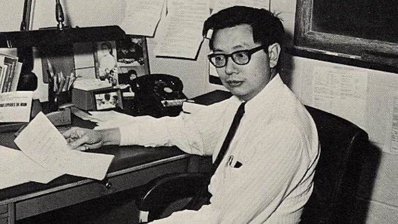 Photo of Prof. C.K. Chu sitting at his desk in 1970