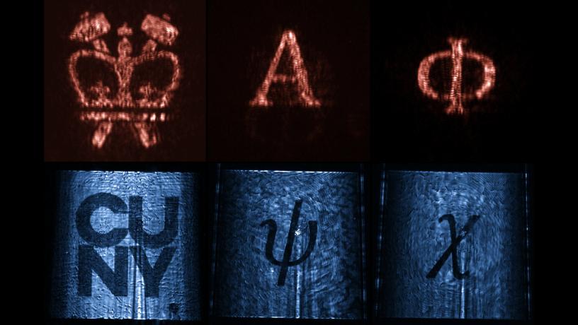 Six holographic images produced by leaky-wave metasurfaces