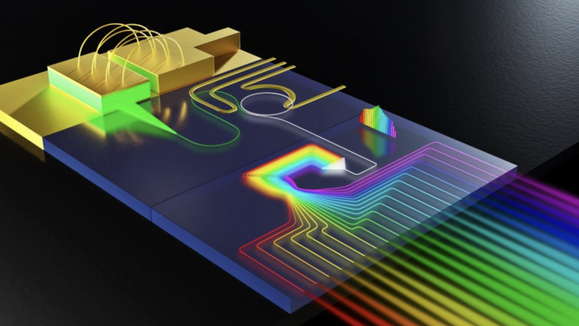 A rainbow colored photo chip