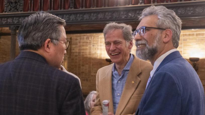 a group of people talking