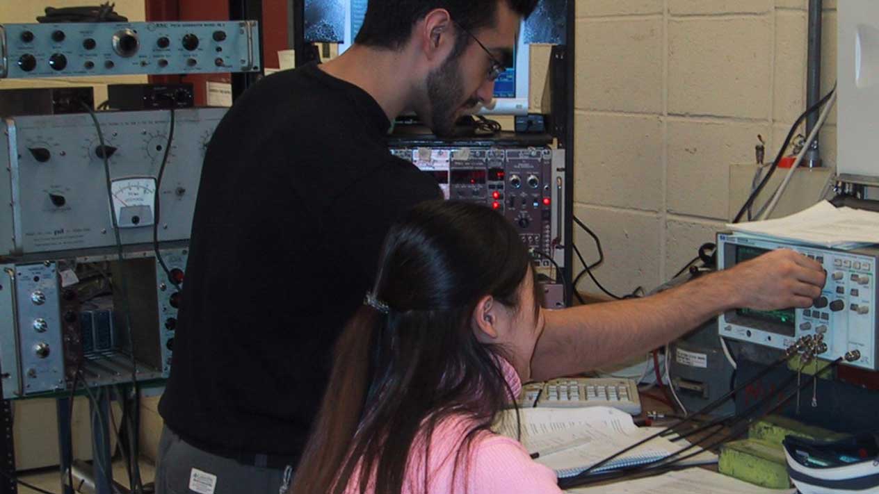 Students working in a medical physics lab