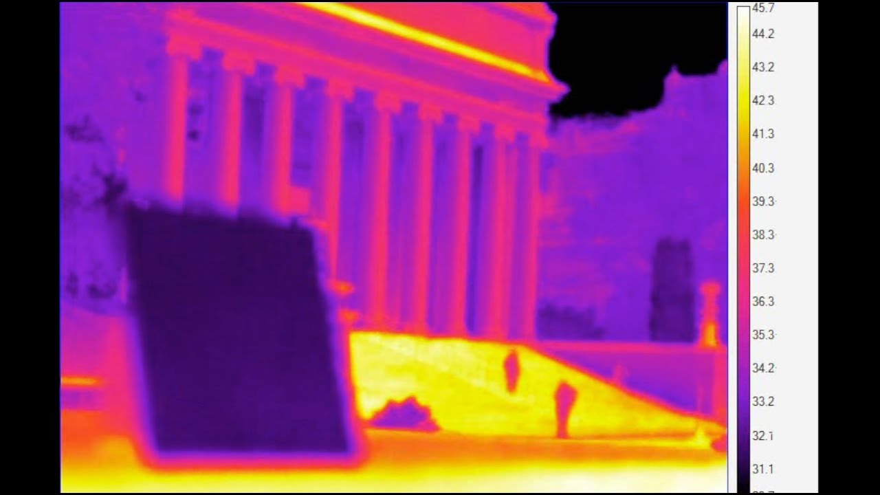 A thermal image of a classical building