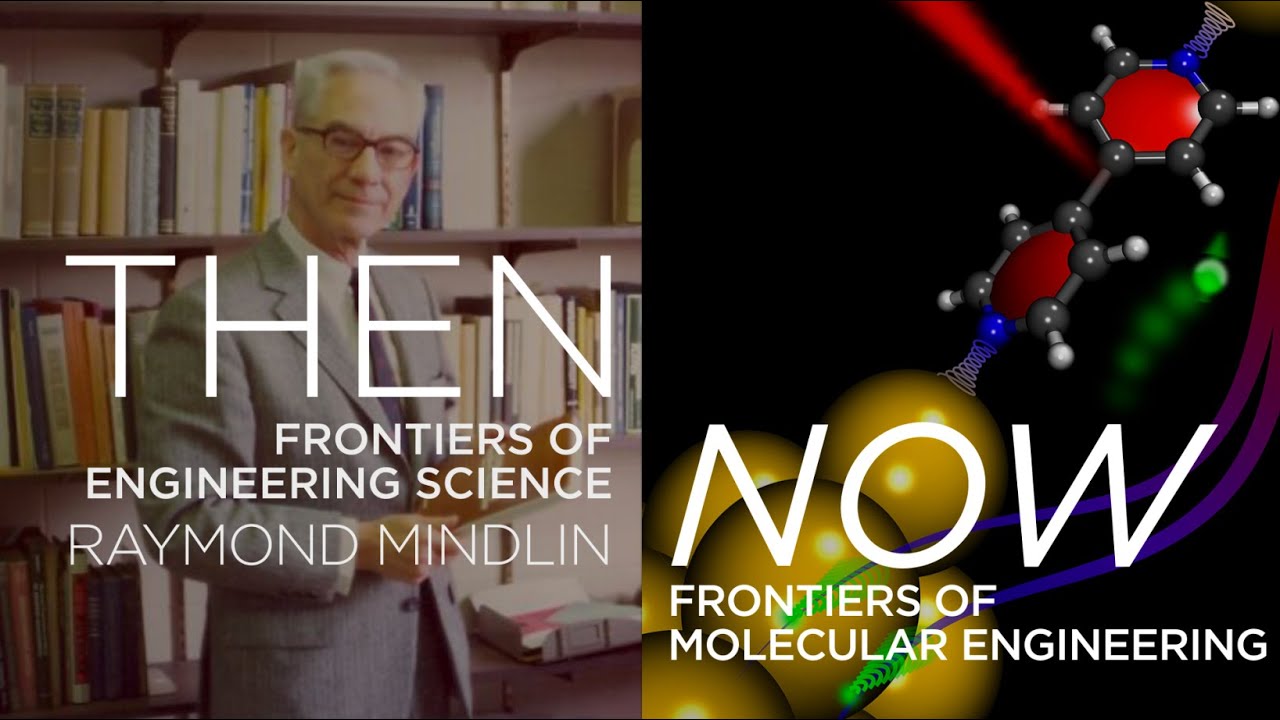 Collage of science and engineering scenes, including a vintage portrait with text about engineering science.