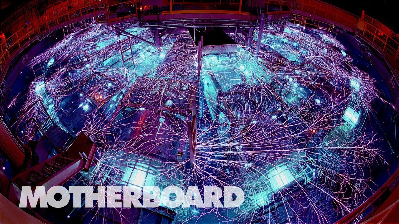 A large plasma or electrical discharge display labeled “Motherboard."